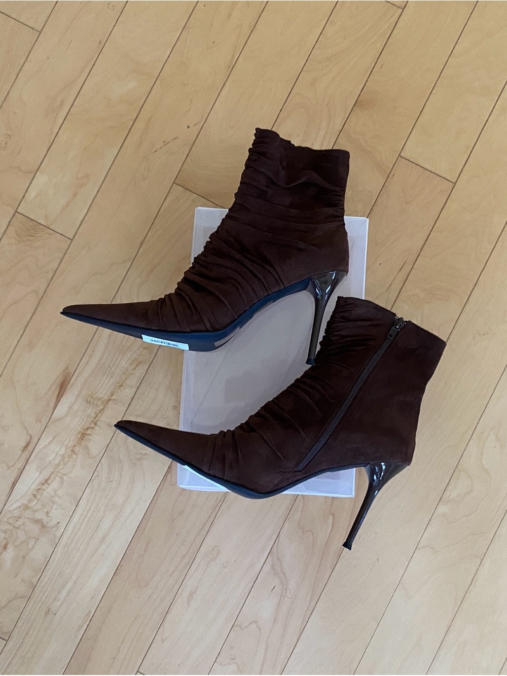 Jeffrey Campbell Let's Go Pointed Toe Ruched Ankle Boots - Dark Brown - Picture 3 of 8